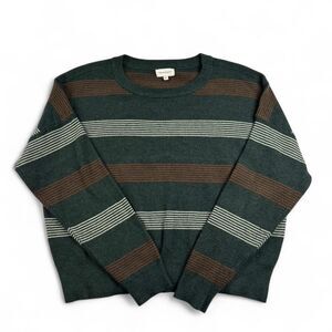 Thread & Supply Women’s L Cropped Sweater Green Brown Striped Knit Top